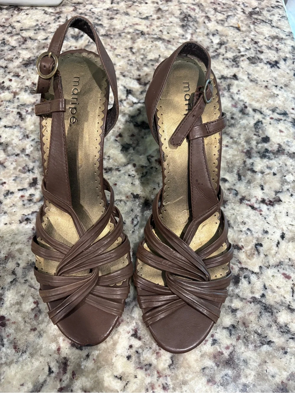 Maripe Brown Leather Knot-Strap Slingback Heels